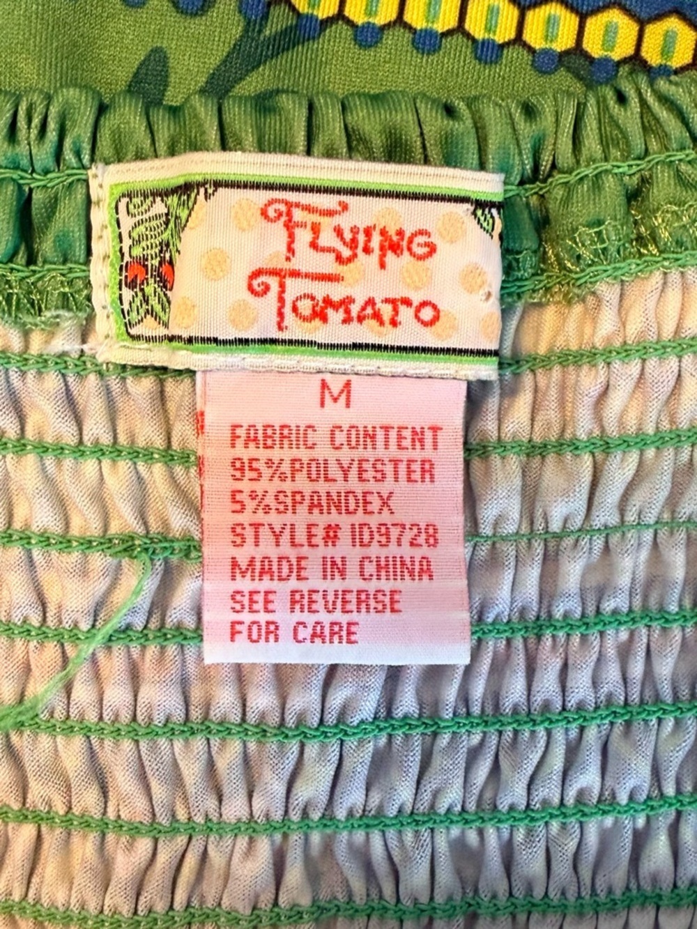 Flying Tomato Strapless Boho Mini Dress Smocked Paisley Green M - Picture 5 of 6